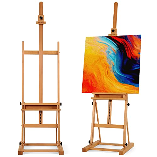 VISWIN Medium H-Frame Easel 67"-95" H, Hold Canvas up to 49", Adjustable Beech Wood Artist Easel Stand for Painting with Storage Tray, Art Floor Easel for Adults, Beginners, Students - Natural - color: Natural, size: M