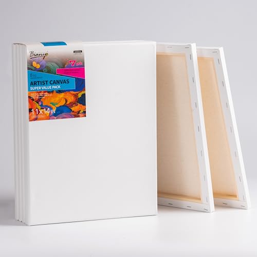 Bianyo 11x14 Inch Stretched Canvas for Painting – 7 Pack, 100% Cotton, Triple Primed & Acid-Free, Heavy-Duty Wood Frame, Blank Canvas for Acrylic, Oil, Watercolor & Mixed Media