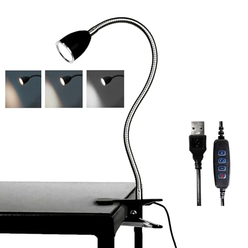 LALISU Desk lamp Eye-Caring Table Lamps, 360°Rotation LED Desk Clip Lamp - color: Black with Dimmer