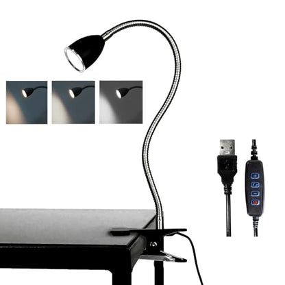 LALISU Desk lamp Eye-Caring Table Lamps, 360°Rotation LED Desk Clip Lamp - color: Black with Dimmer