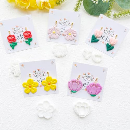 Flower Polymer Clay Cutters Set - 12pcs Rose, Tulip, Daisy, Leaves & Sakura Shapes for DIY Earring Jewelry Making, Soft Clay Crafts, Scrapbooking & Spring Party Favors - color: A color