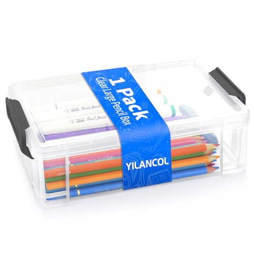 Large Plastic Clear Hart Pencil Box Case For Crayons, Markers, Art Supplies - color: Black