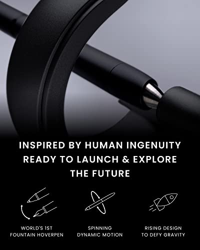 novium Hoverpen Future - Luxury Fountain Pen, Schmidt Nib (Fine), Converter, Extra Refill, Futuristic Aesthetic, Aerospace Metal, Best Pen Gift Set for Men & Women (Deep Black) - color: Deep Black, style: Fountain Pen