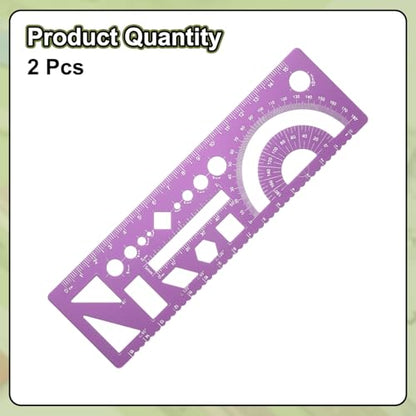 HARFINGTON 2pcs Multifunctional Geometric Rulers 15cm Metric and SAE Aluminum Straight Edge Protractor Angle Math Measuring Ruler Geometric Drawings Templates for Drawing Drafting, Rose - color: Rose