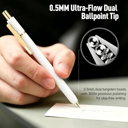 6Pcs Gel Pens-0.5mm Fine Point Black Ink with 3 Extra Refills, Soft Comfortable Grip,Smooth Fluent Writing,Retractable Design for Men Journal,Business Office and Nurse Note Taking (White) - color: White