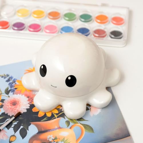 Octopus Ceramic Paint Palette with Lid, Removable Water Bowl, Cute Ocean