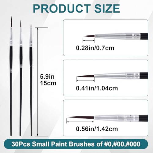 SmallCat 30 Pcs Tiny Detail Paint Brushes, Fine Paint Brushes Set with 3 Size #000#00#0, Drawing Art Detailing Supplies for Miniature 40k Model Crafts Face Nail Watercolor Oil Acrylics