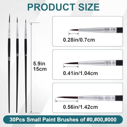 SmallCat 30 Pcs Tiny Detail Paint Brushes, Fine Paint Brushes Set with 3 Size #000#00#0, Drawing Art Detailing Supplies for Miniature 40k Model Crafts Face Nail Watercolor Oil Acrylics