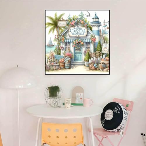 Dugsmgd Beach Diamond Art Kits for Adults, Diamond Painting Kits 14x14inch - color: Beach Shop