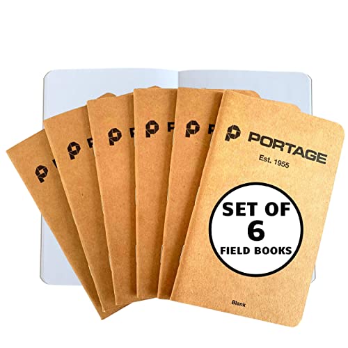 Portage Small Blank Notebook- 6 Notepads for Field Notes, White Blank Small Sketch Book, Pocket Notebook Journal for Taking Notes in the Field – 3.5 x 5.5 Inches, 64 Pages, (Pack of 6) - color: Kraft, style: Blank Notebook