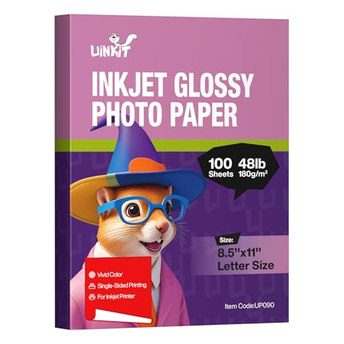 Uinkit White Glossy 8.5x11 Inkjet Photo Paper 180GSM 48lb 8.5Mil 100 Sheets Letter Size Instant Dry for All Inkjet Printers - size: 8.5x11x100, style: White Glossy
