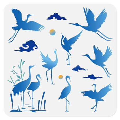 Crane Stencil, Elegant Crane Reusable Painting Template - style: Crane