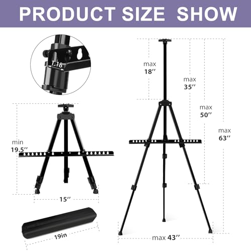 AROIC 6 Pack Painting Display Easel Stand Portable Adjustable | Metal Tripod Artist Canvases Height from 20 to 66 In Extra for Table-Top/Floor, Draw and Display, Black with 6 Storage Bag - style: 6P