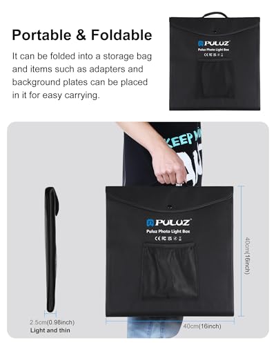 PULUZ Portable Light Box, 16"x16" Professional Dimmable Photo Box Photography with High CRI 144 LED Lights, Upgraded Lightbox with 6 Backdrops for Product Photography - size: 16.00*16.00 Inch