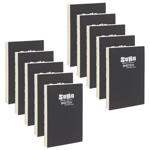 SoHo Urban Artist Open Bound Sketch Pads 10 Pack - White - 5.6x8.26 - Open Coptic Bound Sketch Pads for Drawing, Calligraphy, Any Dry Media, & More - 1200 Sheets Total - color: White, size: 5.6x8.26" - 10 Pack