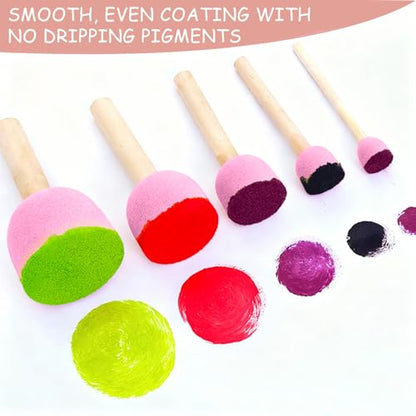 60 Pcs Pink Round Paint Sponges Set, 5 Sizes Sponge Brushes for Painting, Sponge Paint Brushes for Acrylic Painting, Wooden Handle Craft Sponges for DIY, Crafts and Kids Arts - style: 60 Pcs Pink