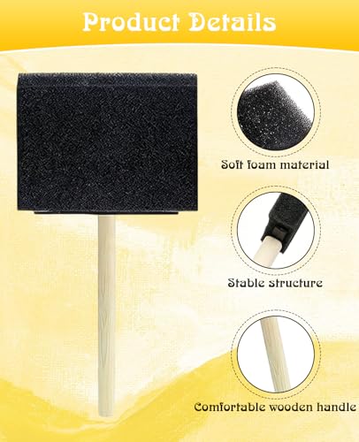 16 PCS 4 Sizes Foam Paint Brushes, Sponge Paint Brush for Painting with Wood Handle for Varnishes Staining DIY Crafting