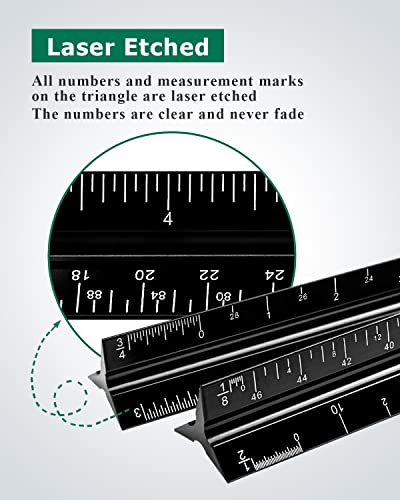 Architectural Scale Ruler 3 Pack Aluminum Triangular Ruler 12 Inch Imperial Metal Scale Ruler for Blueprint Drafting Ruler for Architect, Civil Engineer, Draftsman - size: Architect 3 Packs
