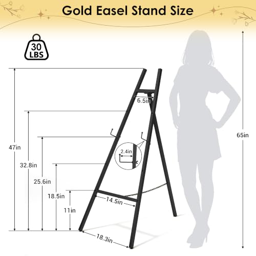 47" Black Easel Stand for Sign, Large Heavy Duty Metal Display, 4-Tier | Sturdy Art Easel with Adjustable Chain & Non-Slip Feet for Wedding, Painting, Party, Posters, Commercial, Foldable - color: Black