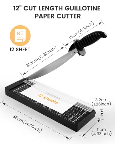 MAKEASY Paper Cutter 12 Inch, 12 Sheet Capacity, Heavy Duty Paper Cutter for Cardstock, Guillotine Paper Trimmer for Crafting, Classroom and Office - color: Black