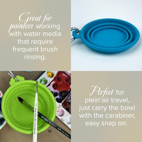 Silver Brush Limited Silver Essentials Paintbrush Water Bowl, 250ml/8.5oz | 2 Pack, Watercolor, Watermedia, Round, Reusable Artist Water Cup, Collapsible, With Carabiner Clip, Leak-proof, Silicone - size: 250ml