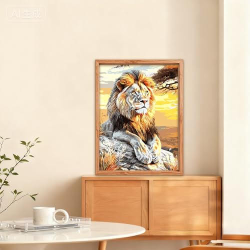 NAIMOER Lion Paint by Numbers Kits for Adults Beginner, Animals Color by Numbers on Canvas Painting Craft Kits for Adults Without Frame, Easy Paint DIY Acrylic for Home Wall Decor 12 X16 Inch - color: Lion