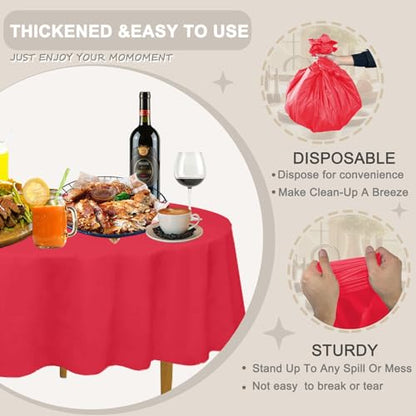 D&Z 6 Pack Red Disposable Plastic Tablecloth, 84" Round Table Cover - color: Red, size: 6 Pack 84" Round