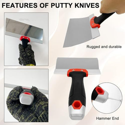 Drywall Knife Set, 7 Pcs Stainless Steel Tools Kit - color: Black - a Set