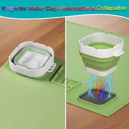 Creator Silicone Painting Mat, 20"x16" with Cup, Nonstick Sheet for Resin Jewelry Casting, Art, DIY, Drawing, Clay and Play Doh - color: Green