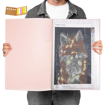 Qunrwe A3 Diamond Painting Storage Book,Pink 60 Pages Art Portfolios Case - color: Pink-60 Sleeves