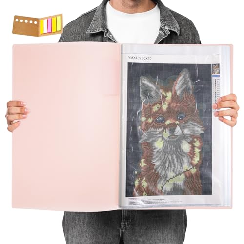 Qunrwe A3 Diamond Painting Storage Book,Pink 60 Pages Art Portfolios Case - color: Pink-60 Sleeves