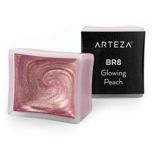 Arteza Metallic Watercolor Paint, Glowing Peach A706, Set of 2 Half Pans, Pearl Paint, Vibrant and Pearlescent Hues, for Illustrations, Calligraphy, Painting - color: A706 Glowing Peach, size: 0.18 Fl Oz (Pack of 2)