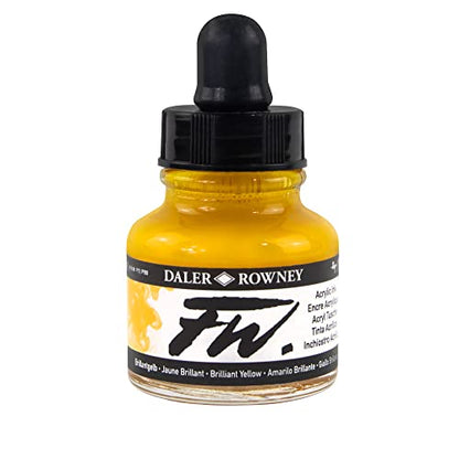 Daler-Rowney FW Acrylic Ink Bottle Brilliant Yellow - Versatile Acrylic Drawing Ink for Artists and Students - Permanent Calligraphy Ink - Archival Ink for Illustrating and More - color: Brilliant Yellow