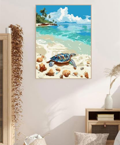 ZRIZQ Paint by Numbers Kit for Adults Beginner,Beach Landscape,16x20 | Full set with rich paints,wooden brushes,rolled canvas.Calming activity.Beginner friendly.Just open and paint. - color: 16"X20"Rolled Canvas-Landscape 15