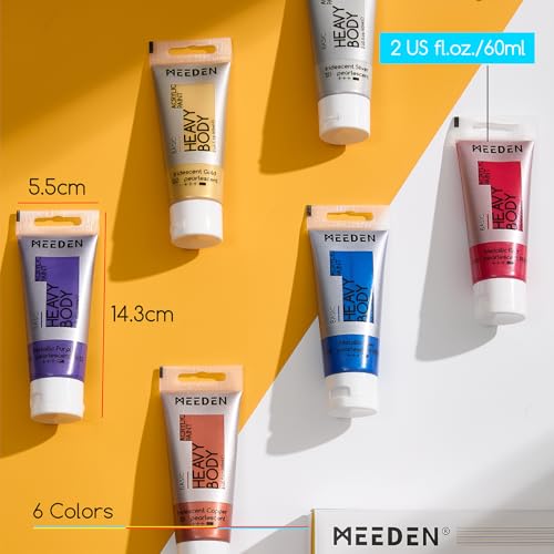 MEEDEN Metallic Acrylic Paint Set: 6 X 2oz / 60ml Colors Paint Tubes | Thick Halloween Art Craft Paints for Pumpkins Painting Party Canvas Crafts Metal - color: 6 Colors (metallic), size: Set