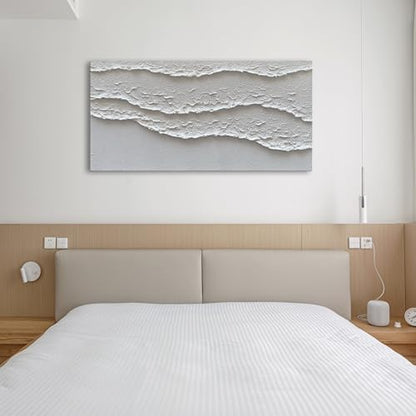 NANKAI Art White Waves Abstract Oil on Canvas Home Wall Deco Art 24x48 inch Minimalist Art Oil Painting - color: Nkhb135