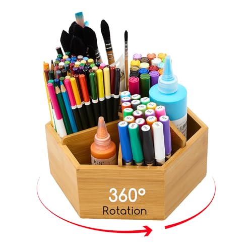 MEEDEN Rotating Art Supply Organizer: Bamboo Pen & Pencil Holder for Desk