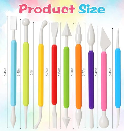 9 Pcs Air Dry Clay Sculpting Tools, Plastic Clay Shaping Tools Double-Head Polymer Modeling Pottery Tool for Pottery Cake Decoration Modeling Shaping, Ideal for Air-Clay Craft, Plastic Tool Kit