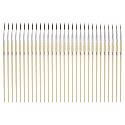 MECCANIXITY 30Pcs Fine Pointed Miniature Paint Brushes, Small Detail Paint Brush for Acrylic Watercolor Oil Model Painting Crafts Rock Painting and DIY Art(Wood Color #000) - color: Wood Color, size: #000