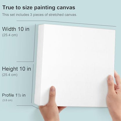 PHOENIX 10x10 Inch 3 Pack Gallery Canvas - 1.5 in Thick Square Canvases for Painting - Deep Edge 100% Cotton 11 Oz. Gesso Primed White Blank Professional Canvas Oil & Acrylic Paints - size: 10"x10", style: Gallery