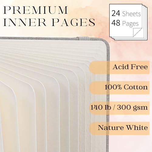 Watercolor Journal Sketchbook 3.5x5.5 24 Sheets Gray | Cotton paper, 140 LB 300 GSM, Linen cover, Tap Water Pen, Travel sketching - color: Gray, size: 3.5x 5.5 Inch