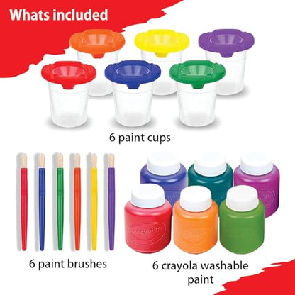 Kids Painting Set, Washable Paint for Kids with Paint Cups Gift Bundle | Bold Colors Toddler Paints Includes 6 Finger Paint Colors (2 oz Each), 6 no Spill Paint Cups, 6 Paintbrushes Non-Toxic