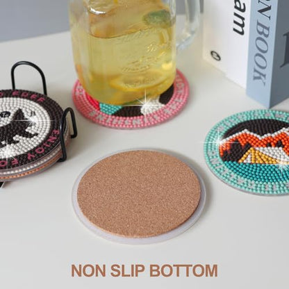 Temlum 6pcs Diamond Art Coasters Kits for Adults with Holder, Camping - color: Outdoor Coasters With Holder