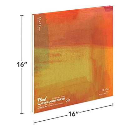 Fluid Watercolor Paper Block, 16 x 16 inches, 15 Sheets, 140 lb (300 GSM) Cold Press Paper Pad for Artist Painting and Wet Media - size: 16 x 16 Block
