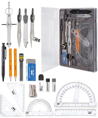 Mr. Pen- Geometry Set, 15 Piece Set with 6 Inch Swing Arm Protractor - color: Classic Slate