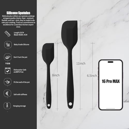 4 PCS Silicone Spatula,Rubber Spatula with Stainless Steel Core11 Inch Non-scratch Baking Cooking 8Inch Spatula Set Flexible Heat Resistant (Black) - color: large&mini