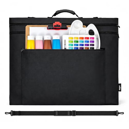 JJRING 18x24 Art Portfolio Tote Bag With Shoulder Strap, Black | Large Carrying Storage Case With Handle For Artwork, Posters, Canvas, And Drawing Boards - size: 18''*24''