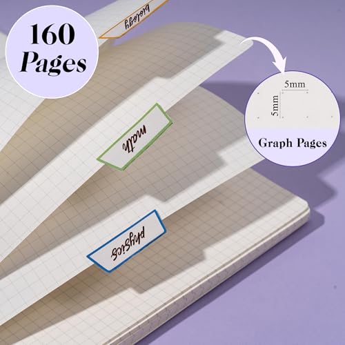Yoment Graph Paper Spiral Notebook A5 Graphing Notebook 160 Pages | Graph Paper Notebook Spiral Bound Waterproof Plastic Hardcover Spiral Journal 5x7 Grid Notebooks for Note Taking,Purple - color: Purple, style: A - Graph - A5