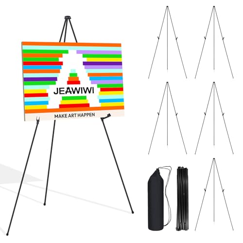 JEAWIWI 6 Pcs Lifhtweight Easel Stand, 66 Inch, Black, with Portable Bags | Adjustable Folding Metal Easel for Wedding Sign Stand, Display Show, Arts, Poster, with Portable Bags - color: Black, size: 6 PCS