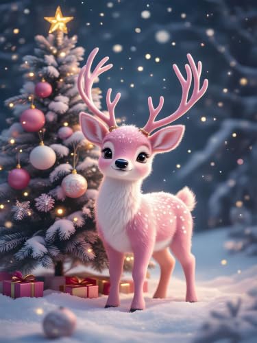 Christmas Diamond Art Kits for Adults, Diamond Art Painting Kits for Adults | Pink Deer Stress Relief Full Round Drills 5D Heartfelt DIY Gift Strong Adhesive Wall Decor HD Canvas 11.8 x 15.7 in 30 x 40cm - color: Pink Deer